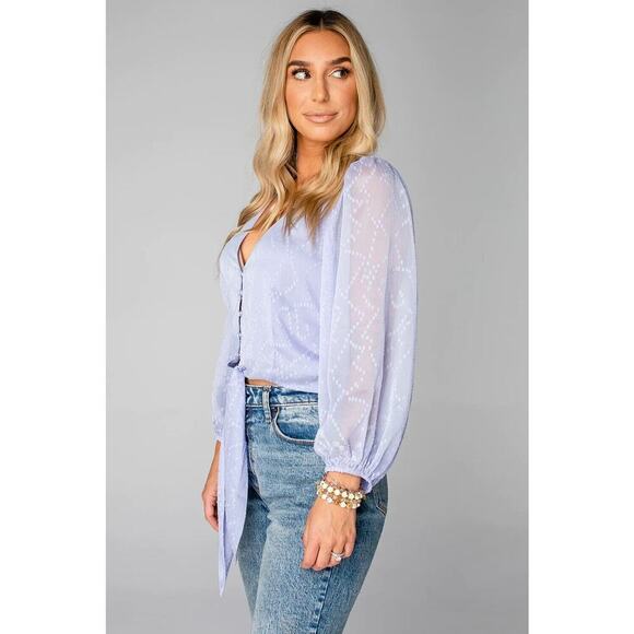 BUDDY LOVE Top Blouse Women's M Romantic Pastel Purple Tie Front Sheer SPRING - Picture 4 of 14